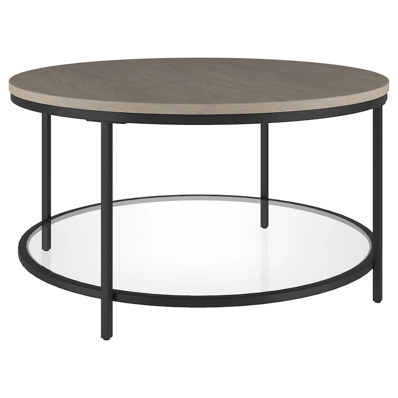 Table basse ronde Sevilla de 32 po de largeur, plateau en MDF et étagère en verre – 32 po de largeur