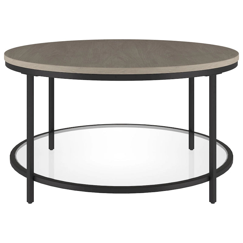 Table basse ronde Sevilla de 32 po de largeur, plateau en MDF et étagère en verre – 32 po de largeur