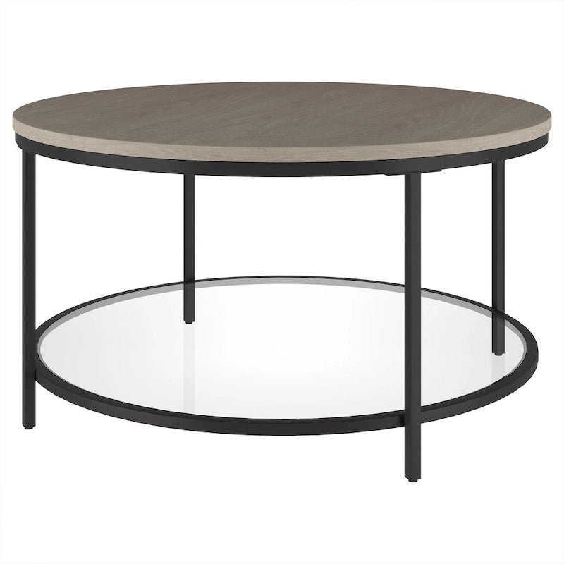 Table basse ronde Sevilla de 32 po de largeur, plateau en MDF et étagère en verre – 32 po de largeur