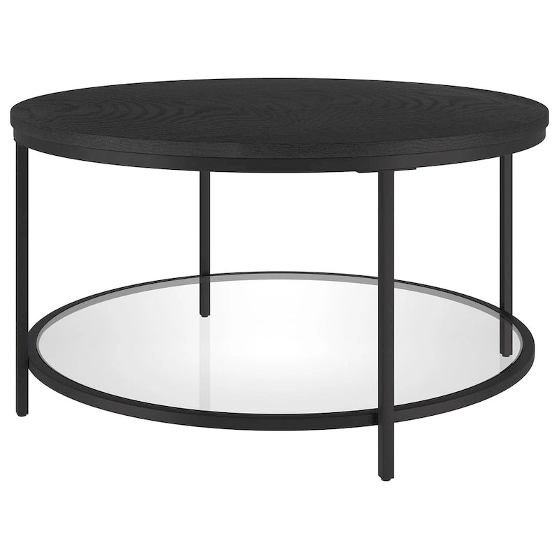 Table basse ronde Sevilla de 32 po de largeur, plateau en MDF et étagère en verre – 32 po de largeur