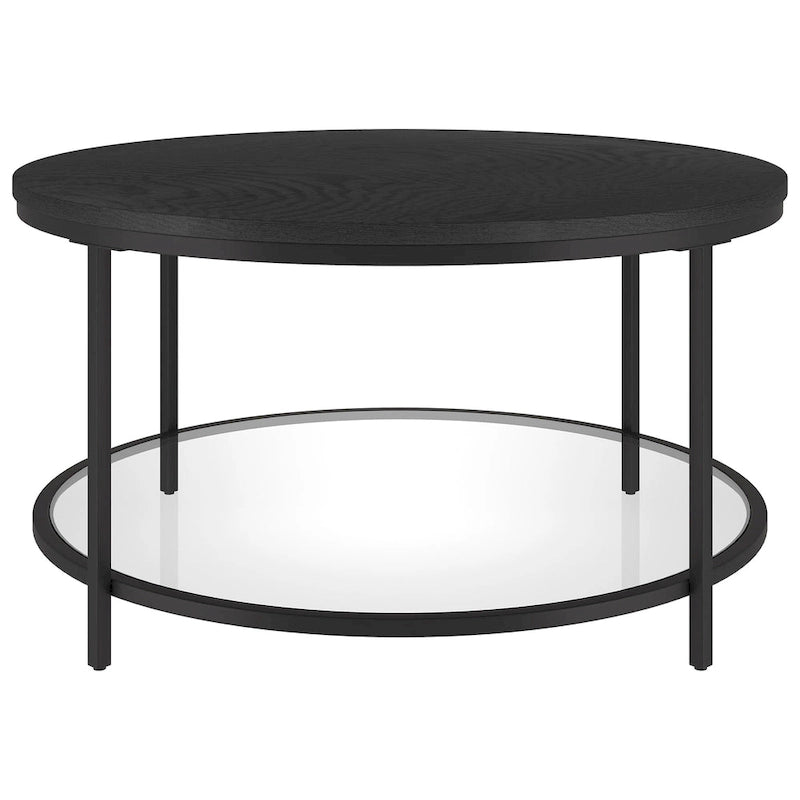Table basse ronde Sevilla de 32 po de largeur, plateau en MDF et étagère en verre – 32 po de largeur