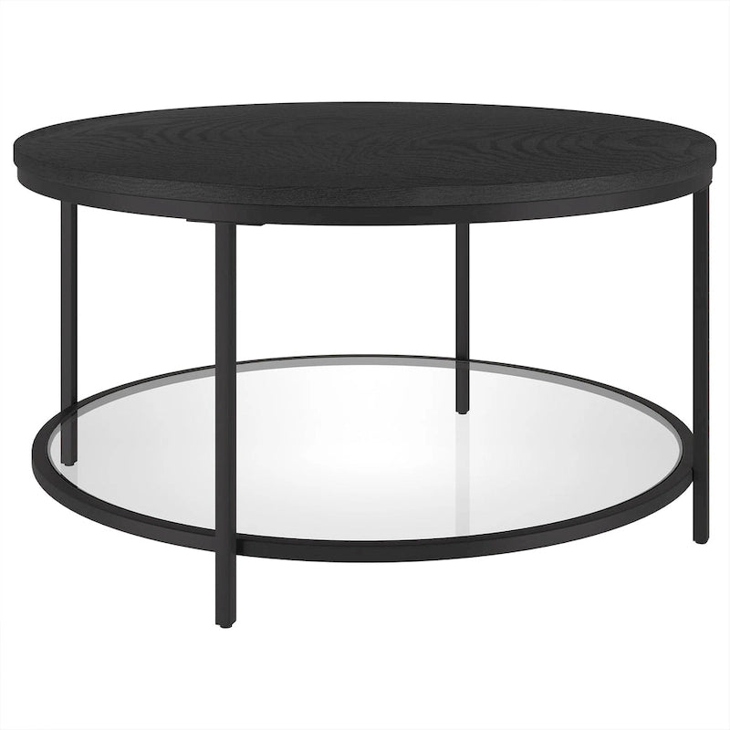 Table basse ronde Sevilla de 32 po de largeur, plateau en MDF et étagère en verre – 32 po de largeur