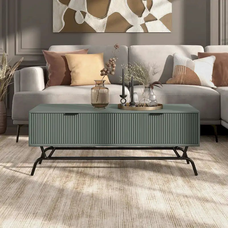 Table basse moderne DH BASIC de 42 pouces à 2 tiroirs avec pieds en métal, par Denhour