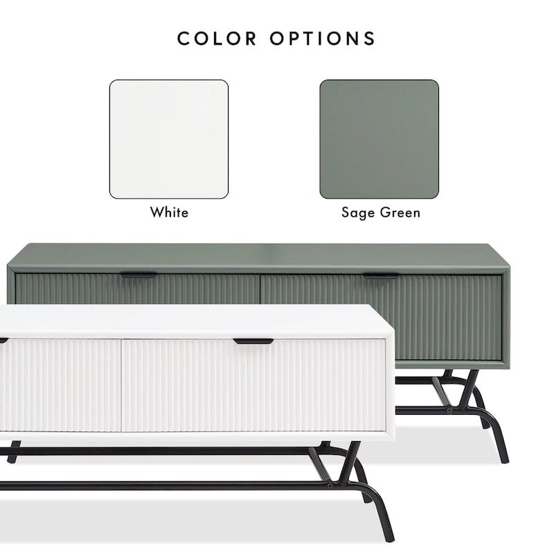 Table basse moderne DH BASIC de 42 pouces à 2 tiroirs avec pieds en métal, par Denhour