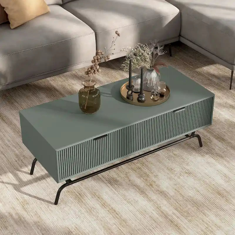 Table basse moderne DH BASIC de 42 pouces à 2 tiroirs avec pieds en métal, par Denhour