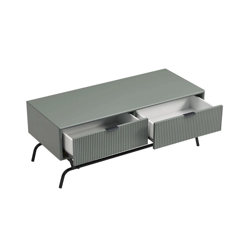 Table basse moderne DH BASIC de 42 pouces à 2 tiroirs avec pieds en métal, par Denhour