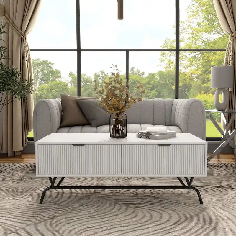 Table basse moderne DH BASIC de 42 pouces à 2 tiroirs avec pieds en métal, par Denhour