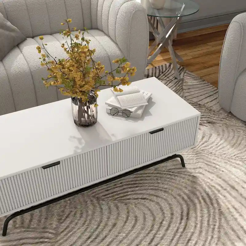 Table basse moderne DH BASIC de 42 pouces à 2 tiroirs avec pieds en métal, par Denhour
