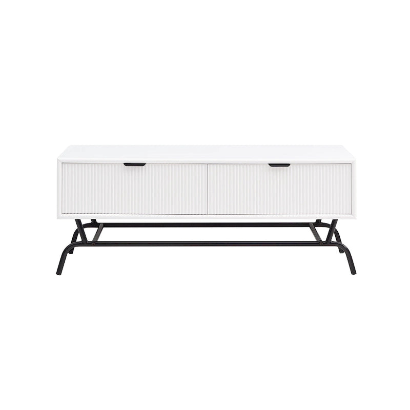Table basse moderne DH BASIC de 42 pouces à 2 tiroirs avec pieds en métal, par Denhour