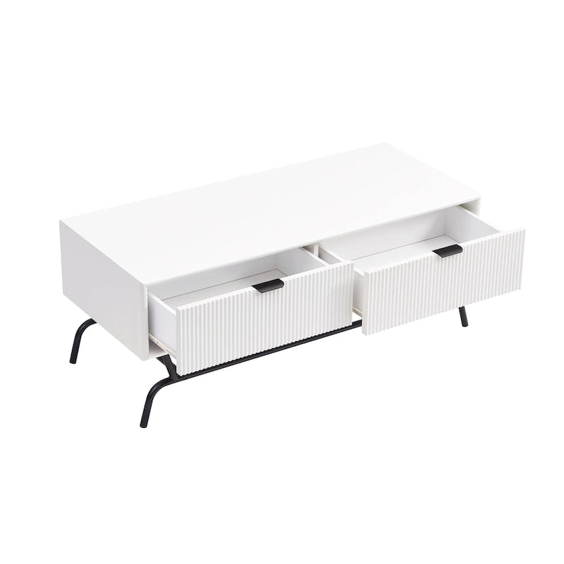 Table basse moderne DH BASIC de 42 pouces à 2 tiroirs avec pieds en métal, par Denhour