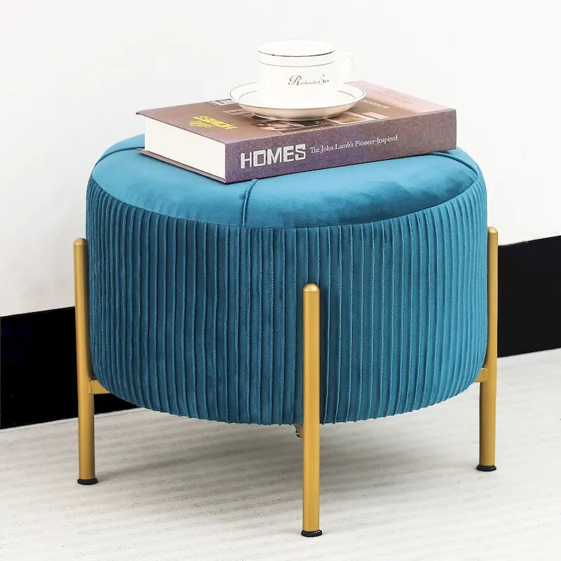 Pouf rond Adeco de 16.5 pouces, repose-pieds avec pieds en métal