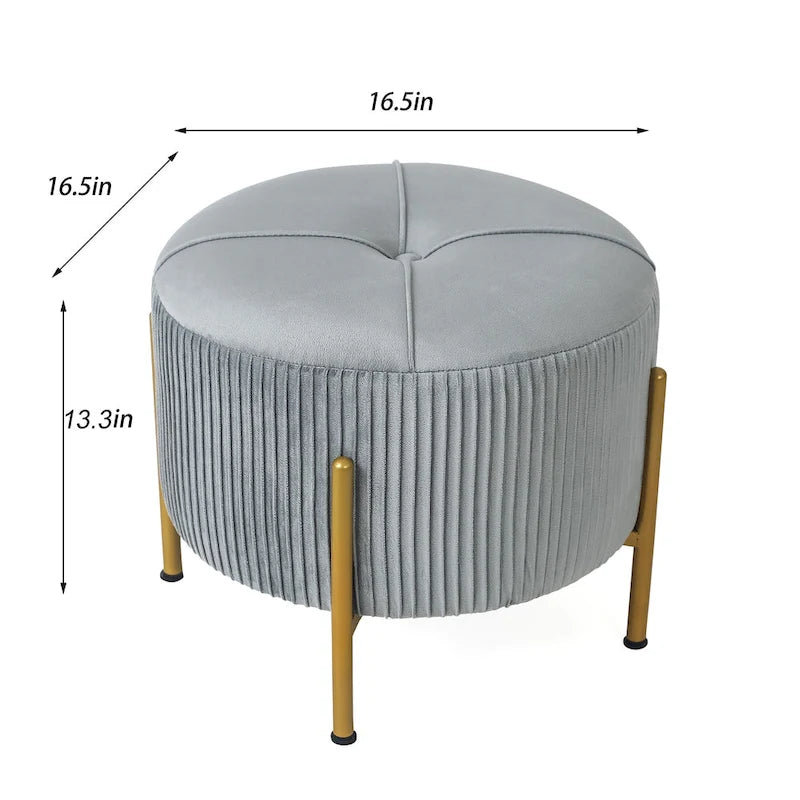 Pouf rond Adeco de 16.5 pouces, repose-pieds avec pieds en métal