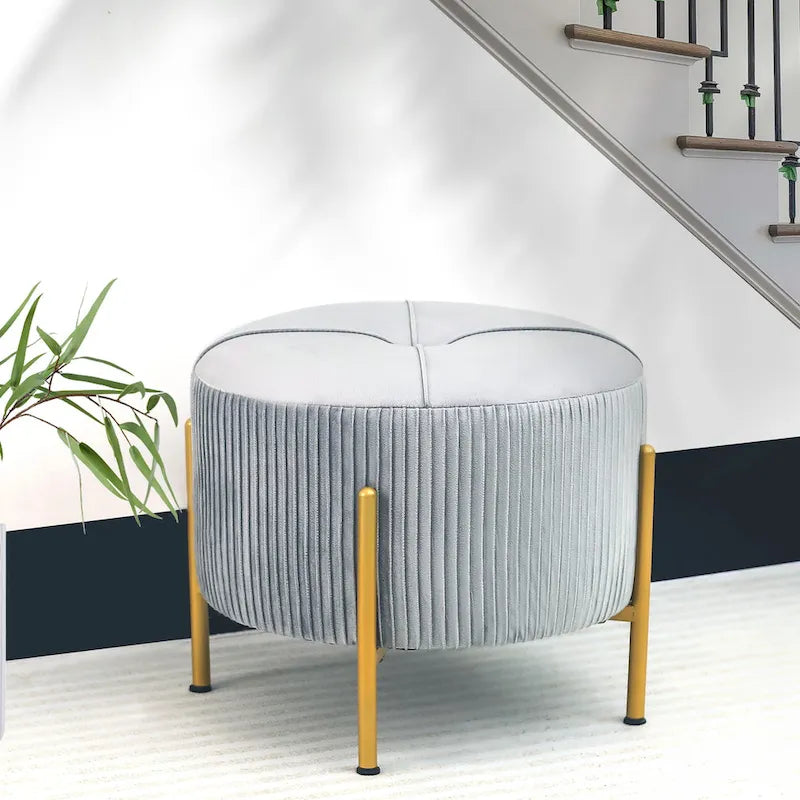 Pouf rond Adeco de 16.5 pouces, repose-pieds avec pieds en métal