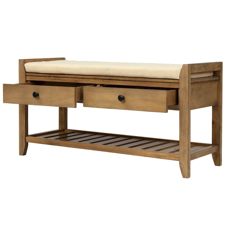 Panca contenitore per ingresso con seduta imbottita e cassetti - 39L x 14W x 19.8H