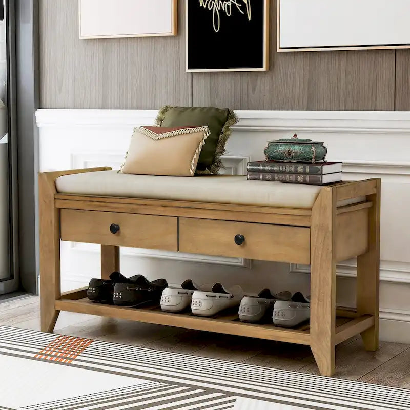 Panca contenitore per ingresso con seduta imbottita e cassetti - 39L x 14W x 19.8H