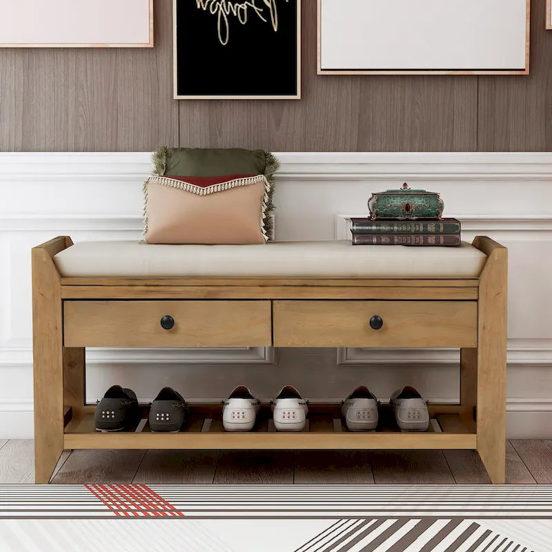 Panca contenitore per ingresso con seduta imbottita e cassetti - 39L x 14W x 19.8H