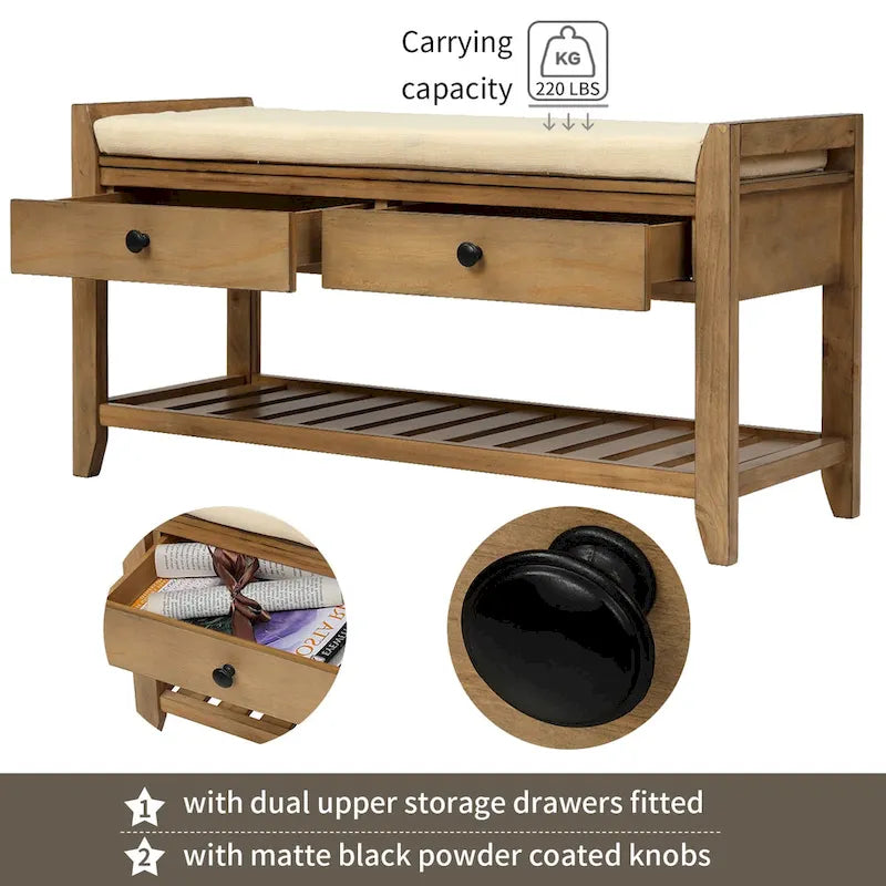 Panca contenitore per ingresso con seduta imbottita e cassetti - 39L x 14W x 19.8H