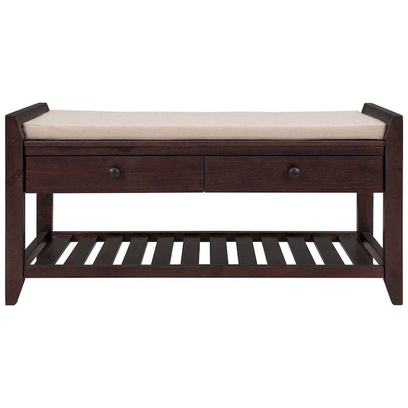 Panca contenitore per ingresso con seduta imbottita e cassetti - 39L x 14W x 19.8H