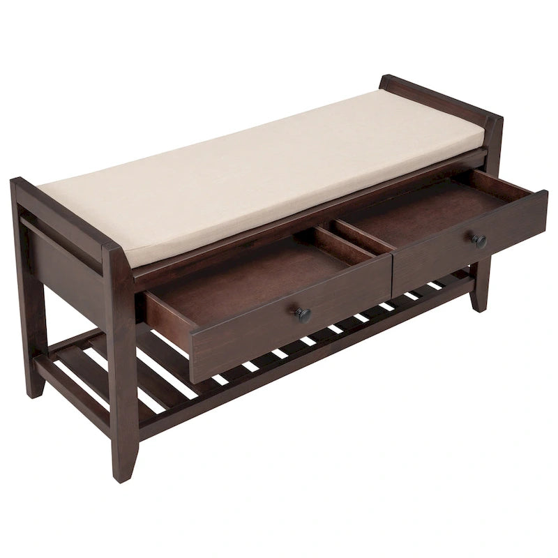 Panca contenitore per ingresso con seduta imbottita e cassetti - 39L x 14W x 19.8H