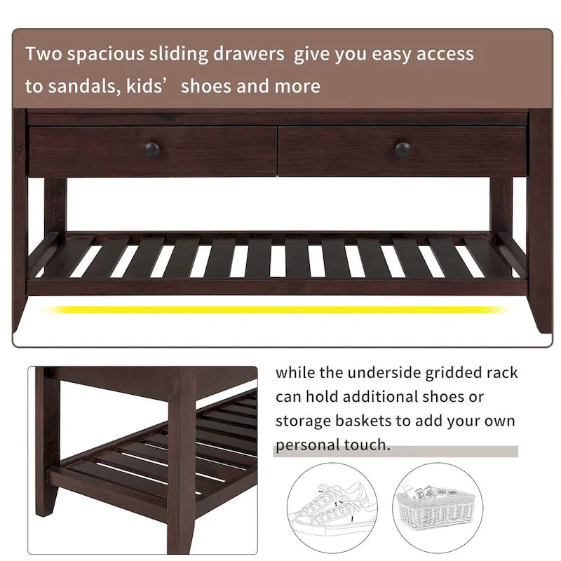 Panca contenitore per ingresso con seduta imbottita e cassetti - 39L x 14W x 19.8H