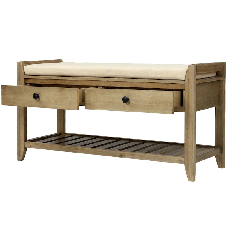 Panca contenitore per ingresso con seduta imbottita e cassetti - 39L x 14W x 19.8H