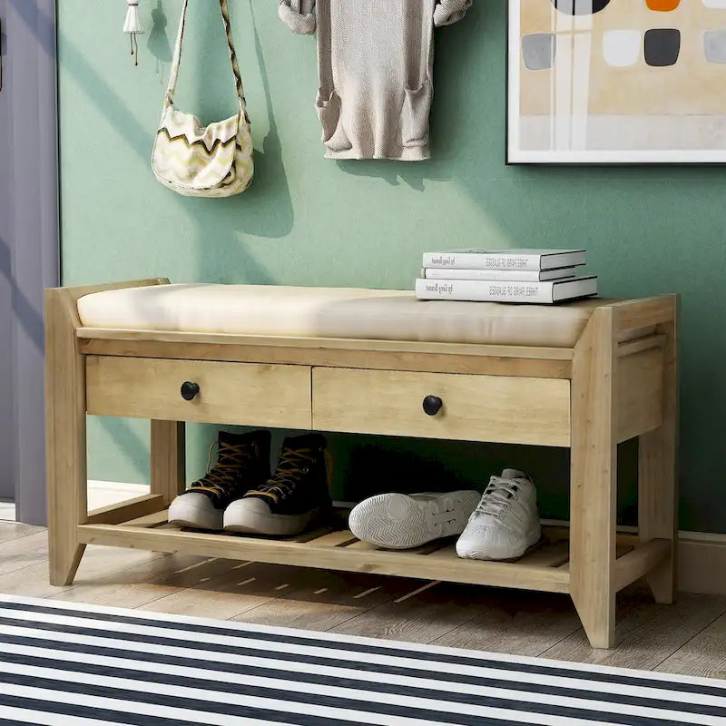 Panca contenitore per ingresso con seduta imbottita e cassetti - 39L x 14W x 19.8H