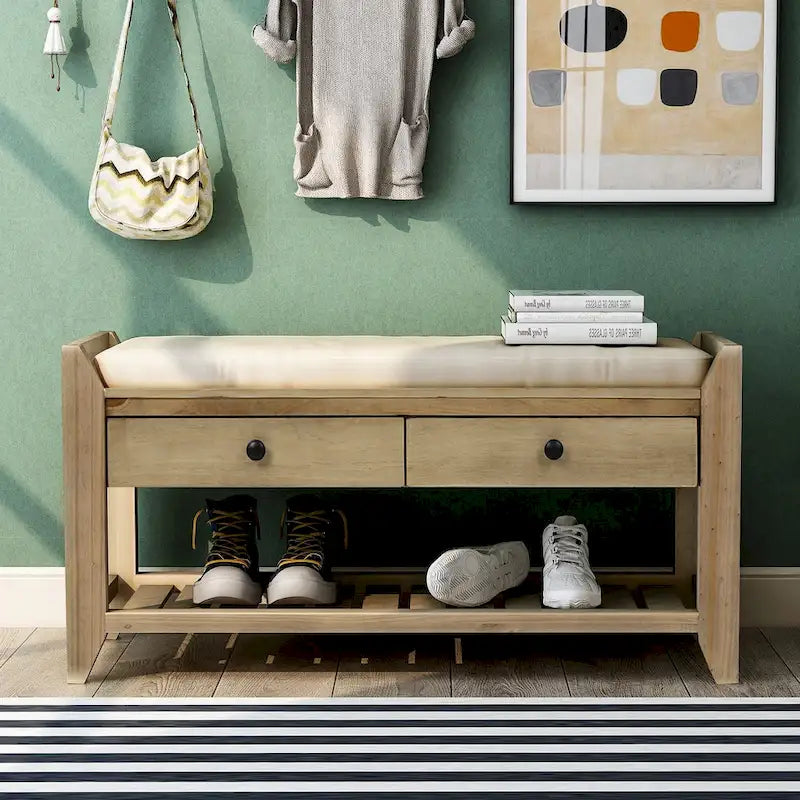 Panca contenitore per ingresso con seduta imbottita e cassetti - 39L x 14W x 19.8H