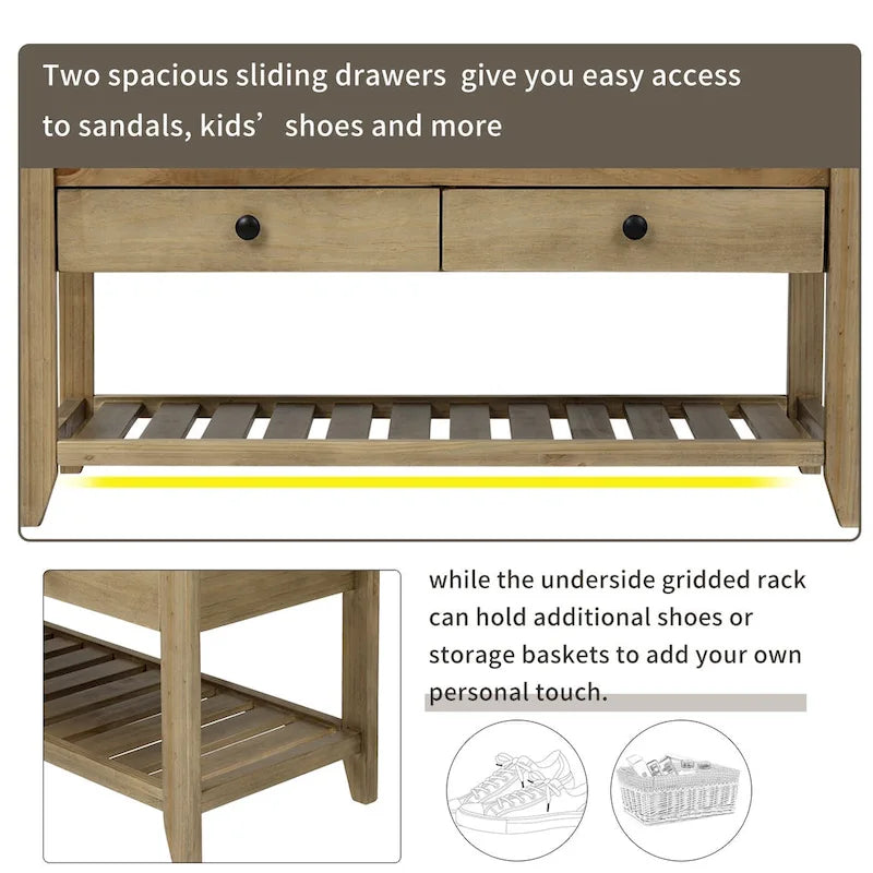 Panca contenitore per ingresso con seduta imbottita e cassetti - 39L x 14W x 19.8H