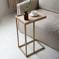 COZAYH C-förmiger Beistelltisch im Landhausstil, Seitentisch mit Tablettplatte und dekorativer Perlenkante im Used-Look