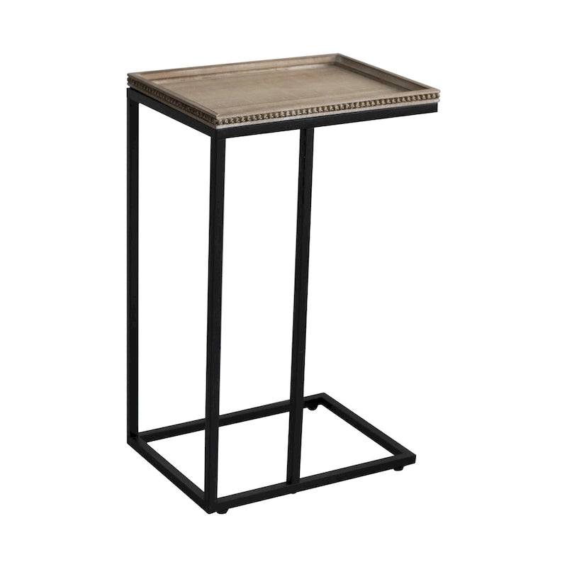 COZAYH C-förmiger Beistelltisch im Landhausstil, Seitentisch mit Tablettplatte und dekorativer Perlenkante im Used-Look