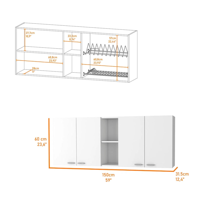 FM Furniture Winslow 150 Duvar Dolabı, Dört Kapaklı