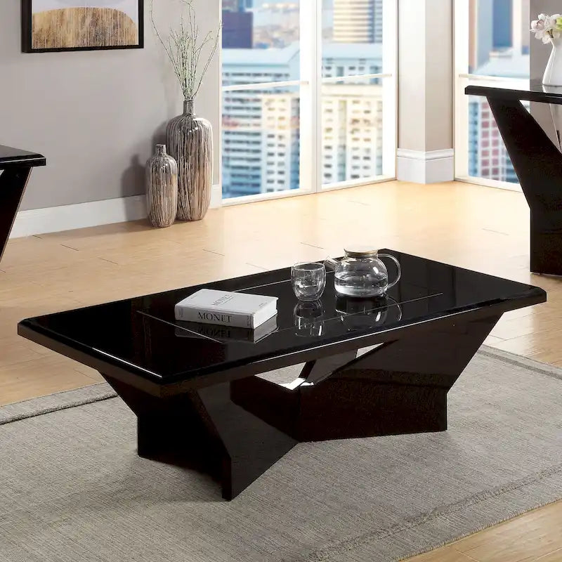 Mesa de centro contemporánea Ameena con superficie de vidrio insertado, de Furniture of America