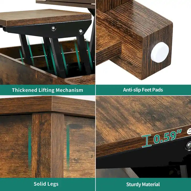 Moasis salontafel met liftblad, uitschuifbaar tafelblad, verborgen opbergruimte en planken