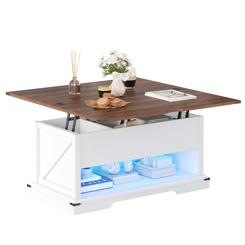 Moasis salontafel met liftblad, uitschuifbaar tafelblad, verborgen opbergruimte en planken