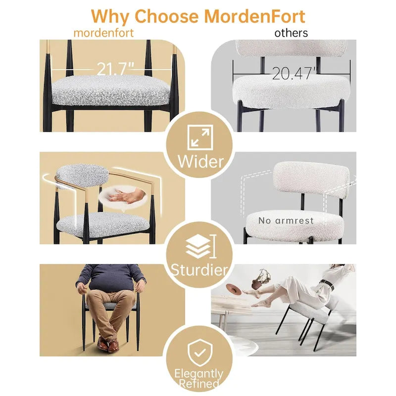 Morden Fort moderne Bouclé-Esszimmerstühle, Samt-Armlehnstühle, 2er-Set