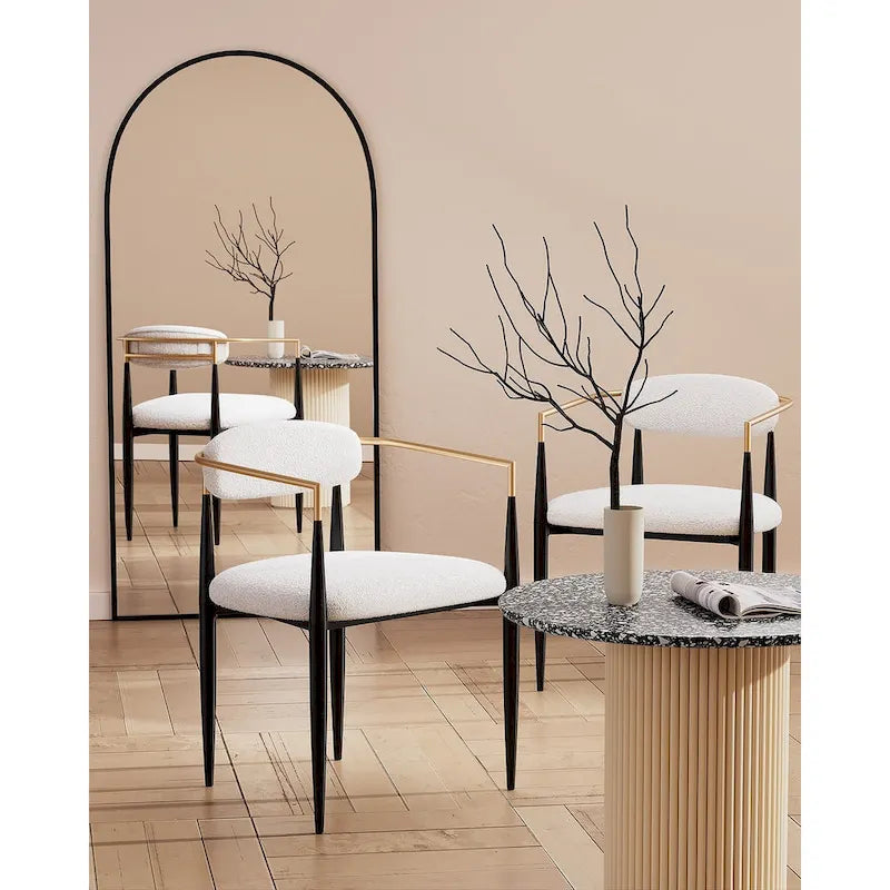 Morden Fort moderne Bouclé-Esszimmerstühle, Samt-Armlehnstühle, 2er-Set