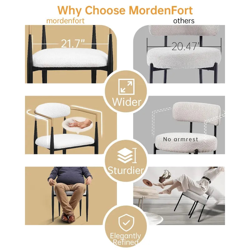 Morden Fort moderne Bouclé-Esszimmerstühle, Samt-Armlehnstühle, 2er-Set