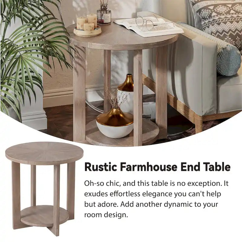 COZAYH Couchtisch im Landhausstil mit Ablagefläche, rustikaler runder Akzenttisch im Landhausstil mit beeindruckendem radialem Muster, Beistelltisch