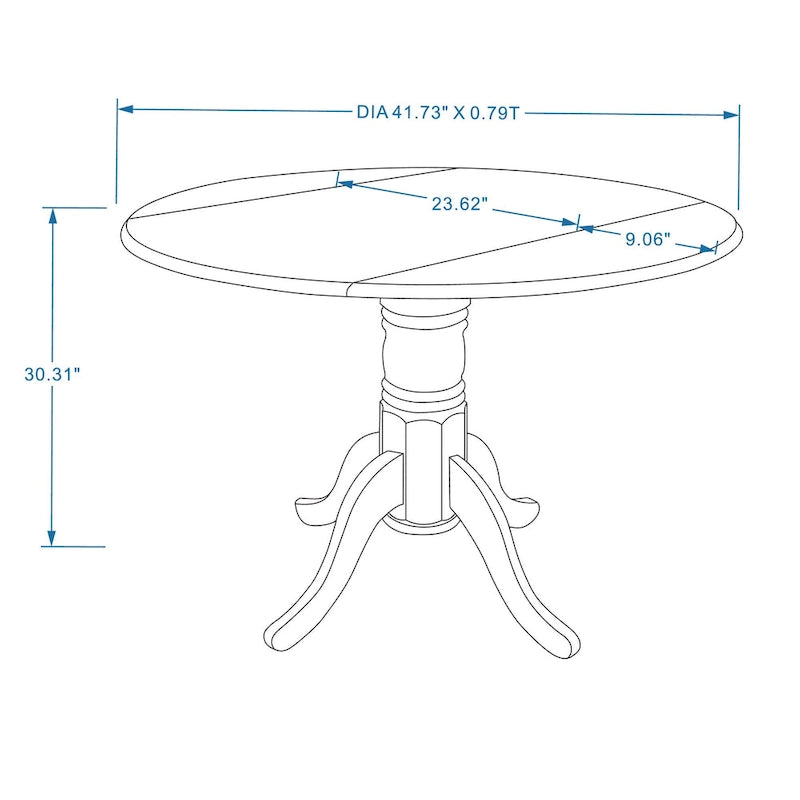 Eettafel met dubbele uitklapbladen en houten voetstuk, 42