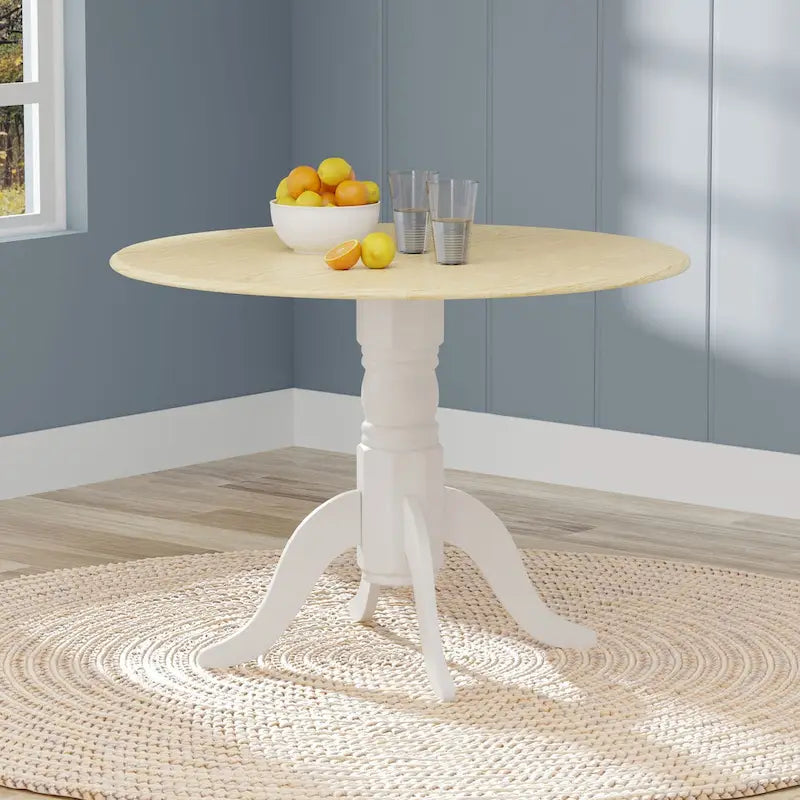 Eettafel met dubbele uitklapbladen en houten voetstuk, 42