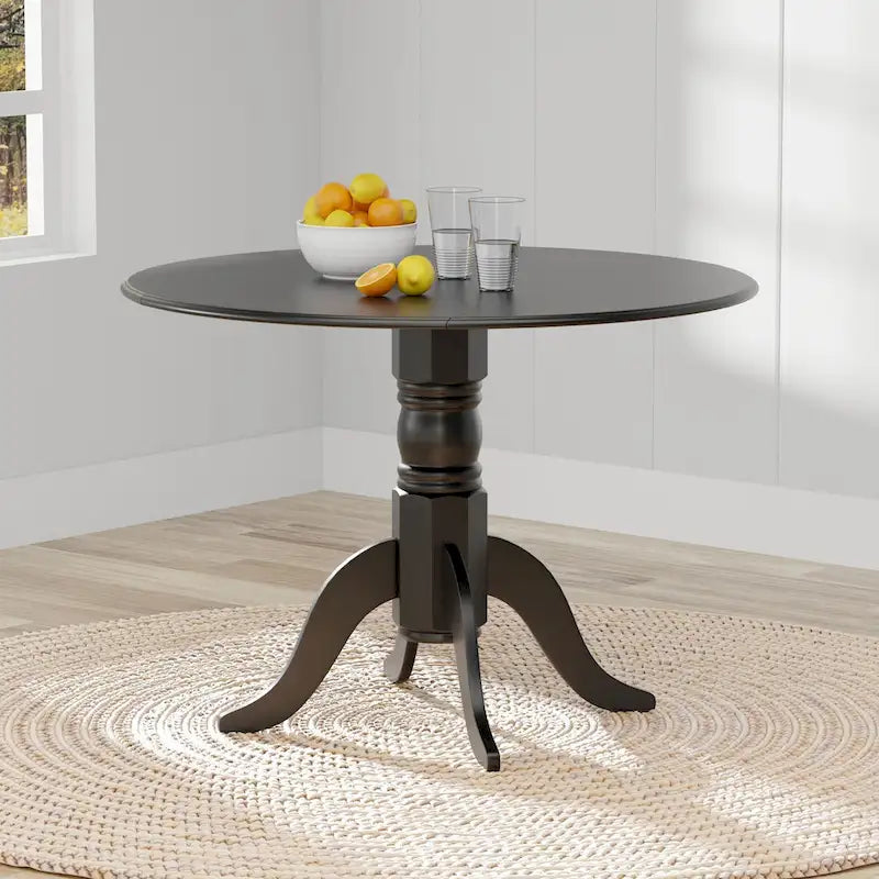 Eettafel met dubbele uitklapbladen en houten voetstuk, 42