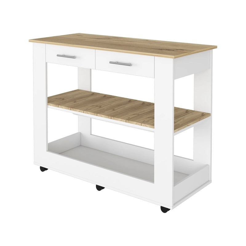 FM Furniture Brooklyn 46 Kitchen Island, Two Shelves, Two Drawers