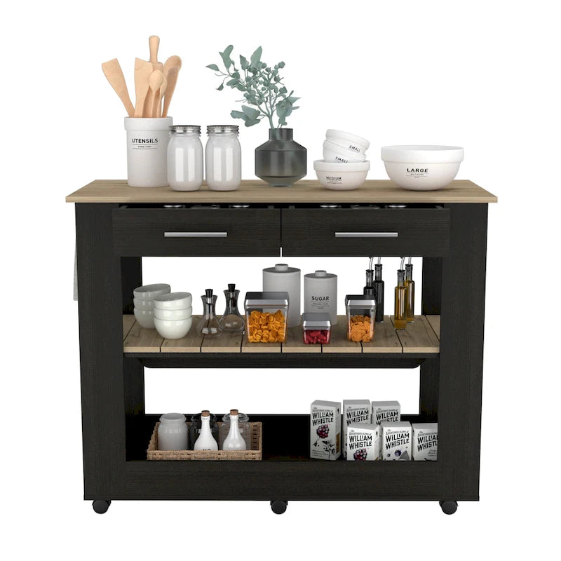 FM Furniture Brooklyn 46 Kitchen Island, Two Shelves, Two Drawers
