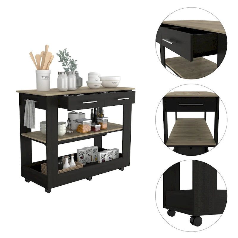 FM Furniture Brooklyn 46 Kitchen Island, Two Shelves, Two Drawers