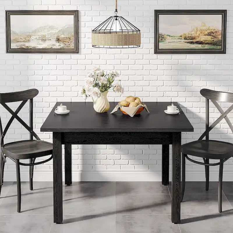 Mesa de comedor cuadrada rústica de estilo campestre con patas de madera maciza - 39.4D x 39.4W x 30H