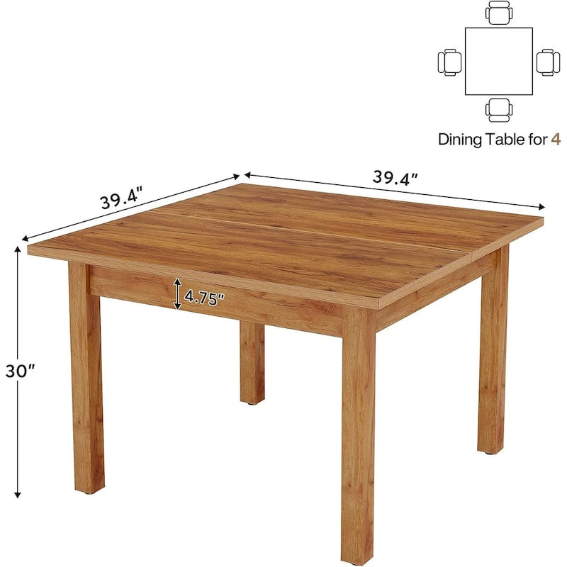 Vierkante rustieke eettafel in landelijke stijl met poten van massief hout - 39.4D x 39.4W x 30H