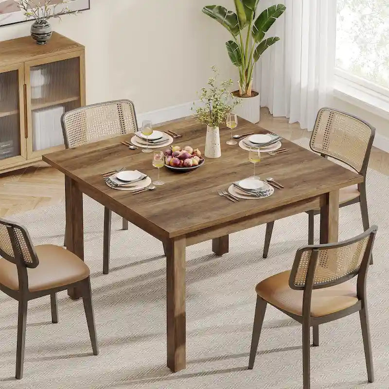 Vierkante rustieke eettafel in landelijke stijl met poten van massief hout - 39.4D x 39.4W x 30H