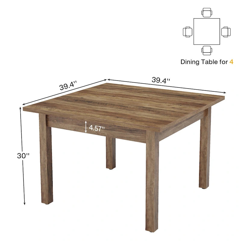 Vierkante rustieke eettafel in landelijke stijl met poten van massief hout - 39.4D x 39.4W x 30H