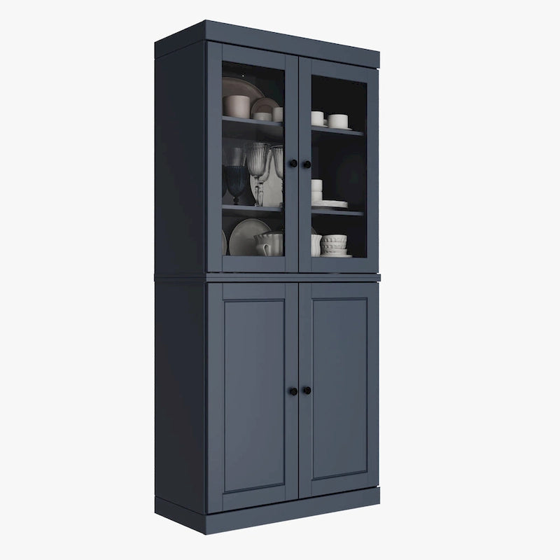 Palace Imports voorraadkast van 100% massief hout met matglazen, transparante glazen of massief houten deuren, 2 laden en verstelbare planken