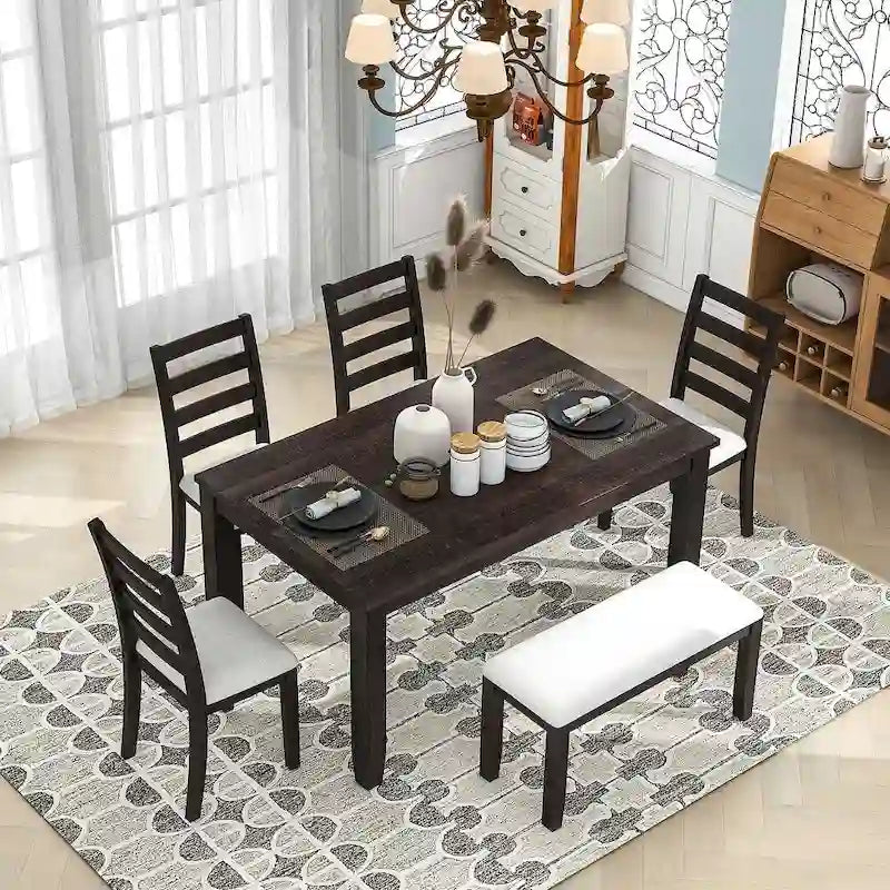 6-teiliges Esszimmer-Set mit 4 Stühlen und einer Bank